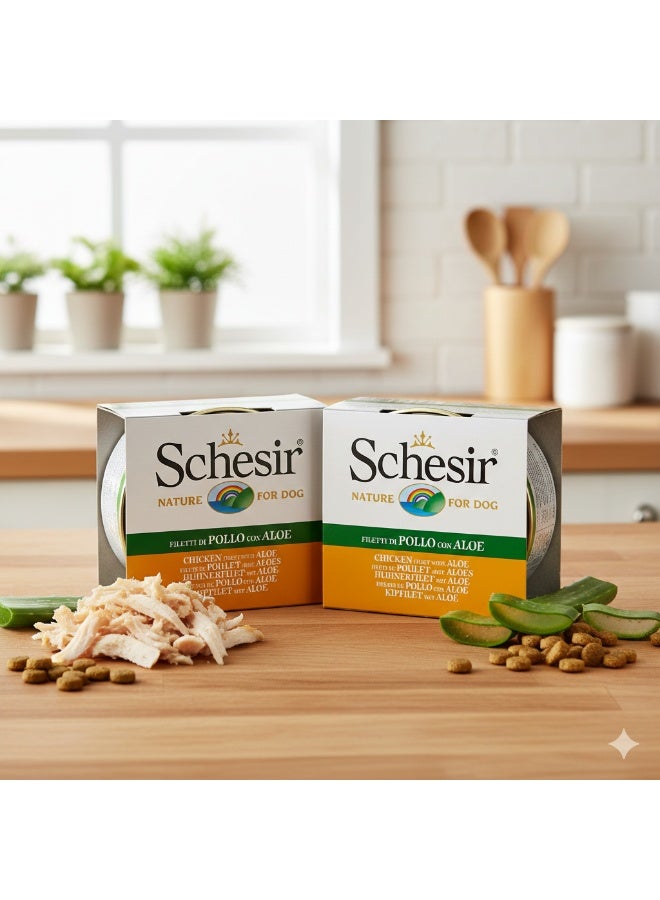 Schesir Nature for Dog 2-Pack 🐾 – Chicken Fillets with Aloe – 100% Natural Ingredients – 300 g (2 x 150 g Cans) ✨